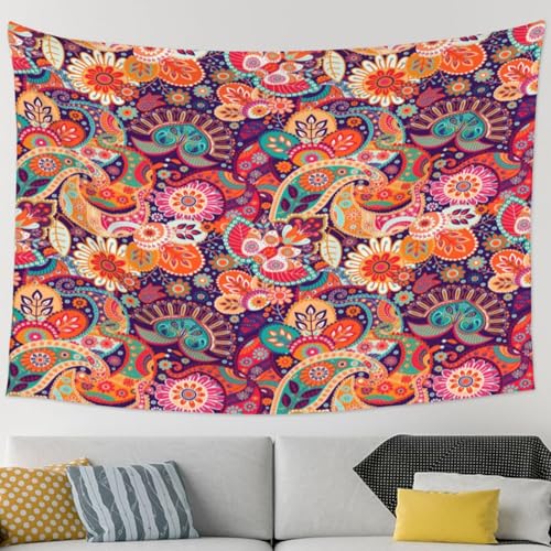 RTAFGU Perris Tapestry, Colorful Paisley Flower Pattern, Boho Ethnic Vibrant Art Tapestries Aesthetic Wall Hanging for Bedroom Living Room,Dorm Party Home Decoration 80" L x 60" W - color: Perris_2807, size: 80"L x 60"W