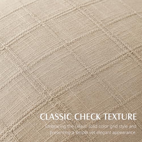 Foindtower Set of 1 Decorative Linen Check Throw Pillow Cover Neutral Farmhouse Vintage Cushion Cover Modern Coastal Boho Home Decor for Sofa Chair Couch Bedroom Living Room,16×16 Inch,Camel - color: Camel, size: 16" x 16" (Pack of 1)