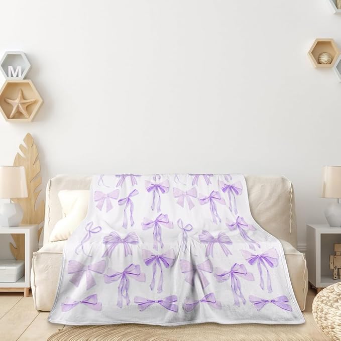 Purple Bows Room Decor Electric Blanket for Girls' Bedroom - 70"x80" Trendy and Funky Bow Throw Blanket