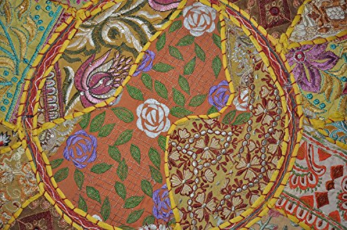 The Harry Creations Decorative Patchwork Comfortable Indian Ottoman Ethnic Cotton Cushion Bean Bag Designs Floor Embroidered Pouf Cover (Yellow, 18"x13") - color: Yellow, size: 18"x13"