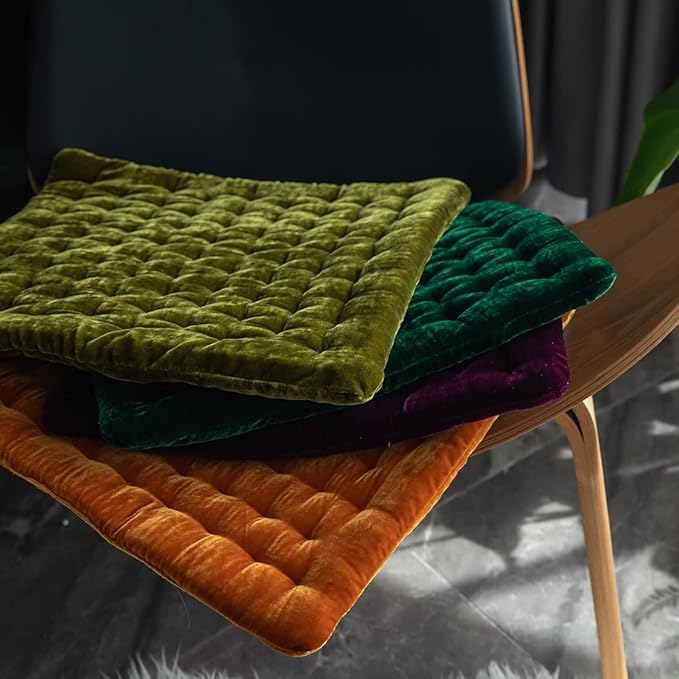 vctops Luxury Velvet Square Chair Pad Thin Soft and Comfy Chair Cushion Tufted Indoor Seat Cushion Pillow Tatami (Dark Green,17"x17")