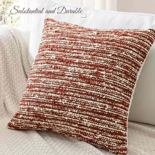 Artscope Throw Pillow Cover 24x24 Super Thick Body Pillow Cover Decorative Boucle Textured Morden Neutral Accent Italian Style Pillowcase for Bedroom Living Room Couch Sofa Home Décor-Rust - color: Rust, size: 24" x 24" (Pack of 1)