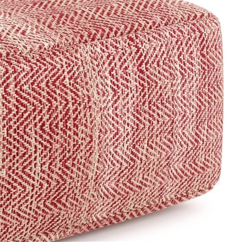 BOWERY HILL Square Pouf, Patterned Maroon Mélange Cotton, 20" W x 20" D x 10" H, Hand-Woven Upholstery, Polystyrene Filling, Transitional Style Footrest or Extra Seating for Living Space - color: Red