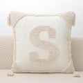 Monogram Pillow Covers with Tassels 18”x18” Modern Cotton Canvas Tufted Alphabet S Throw Pillow Covers for Sofa Couch Bed 26 English Letters Decorative Pillow Case for Sofa Throw Pillows