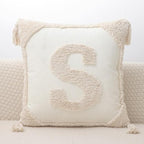 Monogram Pillow Covers with Tassels 18”x18” Modern Cotton Canvas Tufted Alphabet S Throw Pillow Covers for Sofa Couch Bed 26 English Letters Decorative Pillow Case for Sofa Throw Pillows