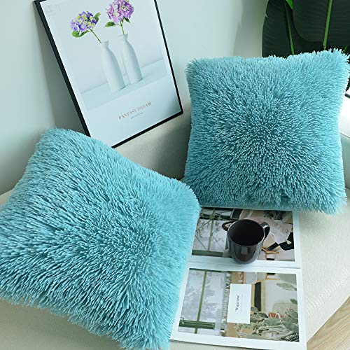 NordECO HOME Luxury Soft Faux Fur Fleece Cushion Cover Pillowcase Decorative Throw Pillows Covers, No Pillow Insert, 18" x 18" Inch, Teal Green, 2 Pack - color: G-teal Green, size: 18" x 18" (Pack of 2)