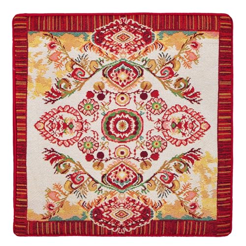 Jacquard Woven Throw Pillow Cover 18x18 Inch, Bohemian Medallion Tapestry Cushion Case, Red TC Fabric Back, Durable Piped Edges, Hidden Zipper Accent Pillow Shell for Sofa Couch Bed Decor - color: Crimson: Mandala Pattern