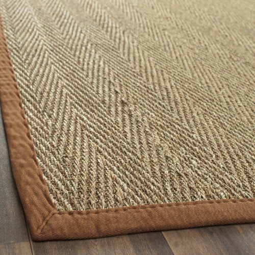 SAFAVIEH Area Rug 2x3 - Natural Fiber Collection - Natural & Brown, Seagrass, Herringbone Pattern with Border (NF115B) - color: Natural/Brown, size: 2' x 3' (Rectangular)