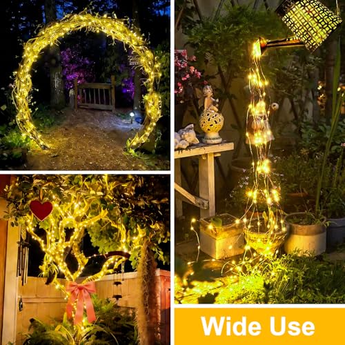 QITONG Warm White Solar Fairy Lights, 2 Pack Each 66ft 200 LED String Lights Outdoor, Silver Wire Solar Christmas Mini Lights - color: Warm White