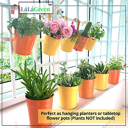 LaLaGreen Railing Planter - 10 Pack, 4 Inch Hanging Wall Herb Planters for Outdoor Plants Orange Metal Hanging Flower Pot Yellow Deck Planters Outdoor Rail Garden Balcony Porch Macetas Colgante Pared - size: 4 Inch (Orange/Yellow)