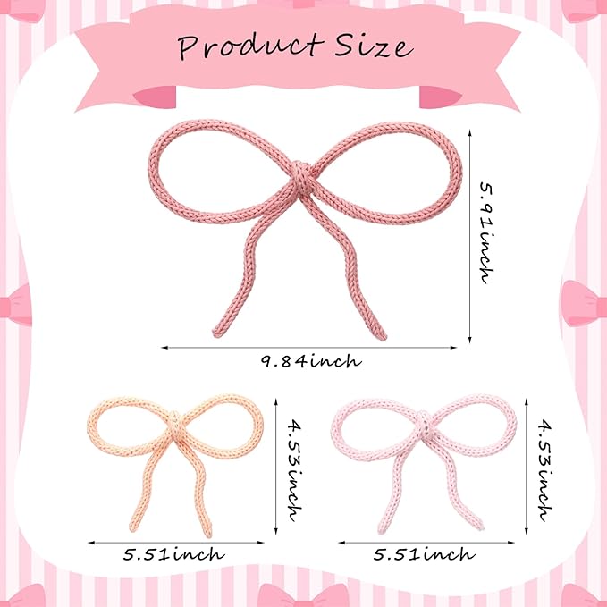 Barydat 6 Pcs Boho Bow Wall Decor Pink Bow Nursery Decoration Coquette Room Decor Woven Macrame Wall Hanging 2 Size Pink Preppy Decoration for Nursery Dorm Girls Room Art