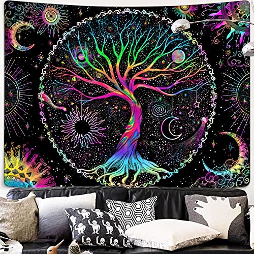Spenlife Tree of Life Tapestry Black Light Tapestry for Bedroom Colorful Aesthetic Tree Tapestries Aesthetic Tapestries Wall Hanging for Bedroom Colorful 36×48 Inches - color: Olive Green, size: 48"L x 36"W