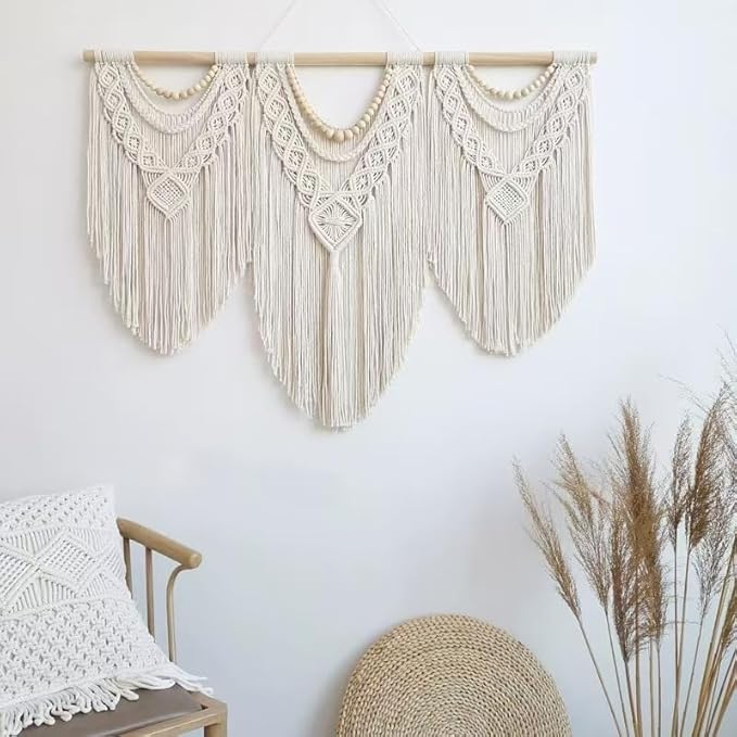 oiikain Large Handmade Boho Macrame Wall Hanging Tapestry - Chic Bohemian Woven Home Decor art for Living Room, Bedroom, and Wedding Parties (43''x32'', Wooden beads)