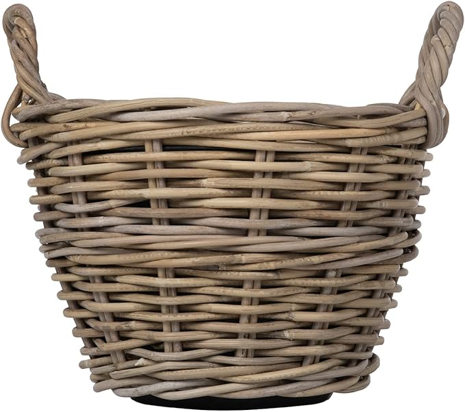 Rattan Kobo Indoor Outdoor Planter Basket with Ear Handles Plastic Pot Small 4 Gallon Soil Capacity