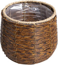 BESPORTBLE Rattan Flower Basket, Wicker Woven Planter with Plastic Liner, Small Trash Can, Round Plant Flower Pot for Bathrooms Kitchens Home Office 17cm