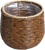 BESPORTBLE Rattan Flower Basket, Wicker Woven Planter with Plastic Liner, Small Trash Can, Round Plant Flower Pot for Bathrooms Kitchens Home Office 17cm