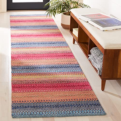 SAFAVIEH Montauk Collection Runner Rug - 2'3" x 9', Blue & Red, Handmade Flat Weave Boho Stripe Cotton, Ideal for High Traffic Areas in Living Room, Bedroom (MTK851M) - color: Blue/Red, size: 2'3" x 9' (Runner)