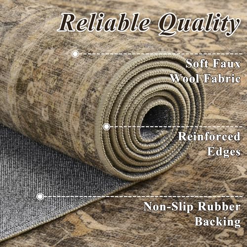 HelloTree Washable Rugs 9x12 Area Rug for Living Room, Vintage Boho Brown Rug Non Slip Carpet Retro Accent Indoor Mat Print Distressed Low Pile Throw Large Rug for Office Dining Room Bedside-Brown - color: Brown, size: 9' x 12' (Rectangular)