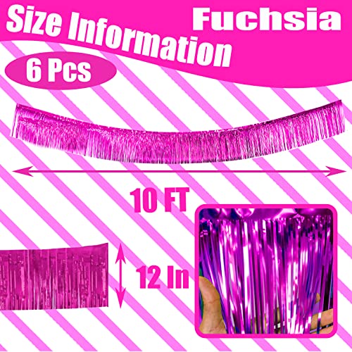 6 Pack 10 Feet Pink Metallic Foil Fringe Garland Rectangular Banner for Parade Floats, Thanksgiving, Christmas, Birthday, Halloween Party Decorations - color: Rose Red
