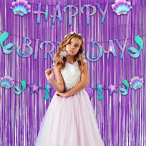 Purple Tinsel Fringe Party Backdrop - GREATRIL Party Streamers for Lavender/Mermaid/Butterfly/Fairy Birthdays Party Decorations - 3.2ft X 8.2ft - 2 Packs - color: Pure Purple