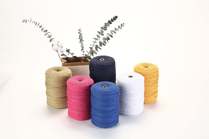 Cotton Macrame Cord 3mm 328yards Natural Colored Macrame Supplies, Soft Craft Cotton Rope for Plant Hanger Wall Hanger Dreamcatcher (Denim)