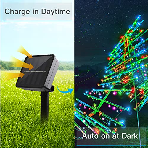 suddus 5 Colors Solar String Lights, Solar Christmas Lights Outdoor Waterproof with 8 Lighting Modes, Multi Colored 100LED Christmas String Lights for Indoor Patio Yard Trees Holiday Decoration - color: Multicolored, size: 33Ft*1pack