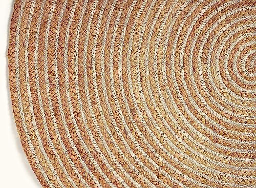 GRUHUM Handwoven 3ft Jute Area Rug Natural Fiber Cotton Round Boho Farmhouse Rustic Vintage Soft Braided Reversible Eco Friendly Rugs- Indoor Outdoor Kitchen Bedroom Living Room Hallways (3' ft Round) - color: Natural- 13, size: 3' (Round)