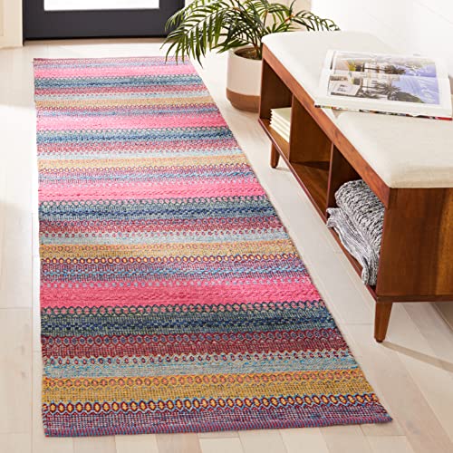 SAFAVIEH Montauk Collection Runner Rug - 2'3" x 9', Red & Blue, Handmade Flat Weave Boho Stripe Cotton, Ideal for High Traffic Areas in Living Room, Bedroom (MTK851Q) - color: Red/Blue, size: 2'3" x 9' (Runner)