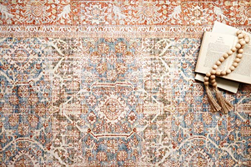 Loloi Layla Collection LAY-04 Ocean/Rust 2'-3" x 3'-9" .13" Thick Accent Rug, Soft, Durable, Vintage Inspired, Distressed, Low Pile, Non-Shedding, Easy Clean, Printed, Living Room Rug - color: Ocean / Rust, size: 2'3" x 3'9" (Rectangular)