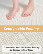 Upgraded Waffle Bath Mats Set of 2, Super Absorbent Non Slip Bath Mats for Bathroom Floor, Washable Boho Bathroom Rugs Set 2 Piece with Tassels, Soft Bathroom Mat Set, 17" x 24" (2 Pack), White
