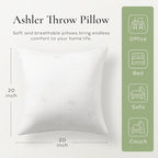 Ashler Throw Pillows Insert- 20x20 Pillow Inserts with Air Layer, Premium Bed and Couch Pillows - Indoor Decorative Throw Pillow, Square Cushion Sham Stuffer, Pack of 4, White