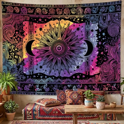 Lifeel Hippie Sun Moon Tapestry, Neon Aesthetics Bohemian Tapestries for Bedroom Living Room Dorm, 36x48 inches - color: Colorful, size: 48"L x 36"W
