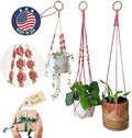 Set of 3 Macrame plant hangers with Daisies & Beads Hanging plant holder Macrame Plant hangers outdoor and indoor hanging planters Plant stand indoor Boho Decor hanging planter stand (Champagne Pink)