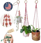 Set of 3 Macrame plant hangers with Daisies & Beads Hanging plant holder Macrame Plant hangers outdoor and indoor hanging planters Plant stand indoor Boho Decor hanging planter stand (Champagne Pink)