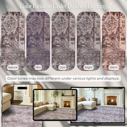 Fame Rugs Modern Oushak Rug 2x3, Vintage Turkish Pink Doormat Oriental Antique Inspired Small Area Rugs, Foldable Washable Luxury Living Room Bedroom (385PB, 2' x 3') - color: 397cb, size: 2' x 3' (Rectangular)