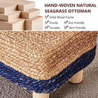 Wimarsbon Natural Seagrass Footstool Ottoman Rectangular Footrest Pouf Ottomans with Wooden Legs Hand Weave Step Stool for Living Room Bedroom Entryway Blue - color: Blue, size: 12"D x 16.5"W x 9.5"H