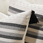 Boho Throw Pillow Covers with Tassels Woven Set of 2, 18x18 Inch Striped Textured Couch Throw Pillows for Couch Bed Sofa Bedroom Modern Funky (Black, 18"x18"(Pack of 2)) - color: Black