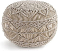 NOORI Rug Home - 100% Handmade & Handcrafted Premium Cotton Round Knitted Macrami Style Pouf - for The Living Room, Bedroom and Kids Room - Small Furniture - Taupe, 20X20x14 (S121)