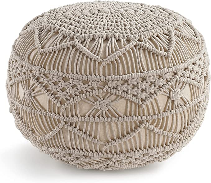 NOORI Rug Home - 100% Handmade & Handcrafted Premium Cotton Round Knitted Macrami Style Pouf - for The Living Room, Bedroom and Kids Room - Small Furniture - Taupe, 20X20x14 (S121) - color: Taupe