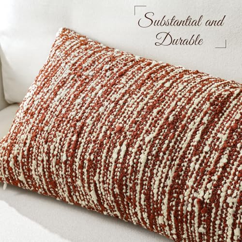 Artscope Lumbar Throw Pillow Cover 12x20 Super Thick Body Pillow Cover Decorative Boucle Textured Morden Neutral Accent Italian Style Pillowcase for Bedroom Living Room Couch Sofa Home Décor-Rust - color: Rust, size: 20" x 12" (Pack of 1)