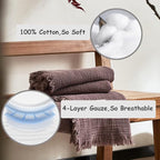 100% Cotton 4-Layer Muslin Blanket with Fringes, 80"x90", Dusty Mauve Bed Blanket, Ultra-Soft Gauze Boho Bedding for All Seasons, Breathable for Couch, Bed(Dusty Mauve,Queen)