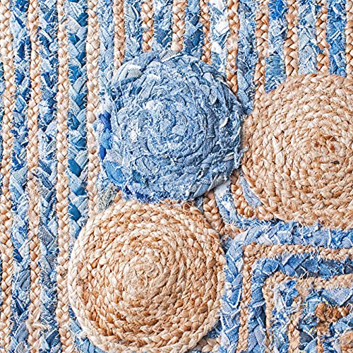 SAFAVIEH Cape Cod Collection Runner Rug - 2'3" x 10', Blue & Beige, Handmade Boho Braided Jute & Cotton, Ideal for High Traffic Areas in Living Room, Bedroom (CAP201C) - color: Blue/Beige, size: 2'3" x 10' (Runner)