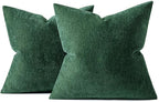 MIULEE Pack of 2 Dark Green Decorative Christmas Pillow Covers 26x26 Inch Soft Chenille Couch Throw Pillows Eruo Sham Farmhouse Cushion Covers for Home Decor Sofa Bedroom Living Room