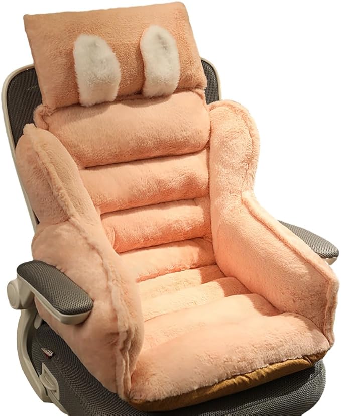Cute Chair Cushion Plush Non-Slip Rocking Chair Pad Desk Seat Cushion Cartoon Back Waist Support for Dining Dorm Floor Car Office Patio(Pink Bunny)