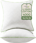 Ashler 14x14 Pillows Insert (Set of 2) - Throw Pillow Inserts with 100% Cotton Cover - Premium Fluffy Pillow Forms Stuffing Bedding Inserts -Decorative White Couch Pillow