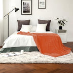 MIULEE Burnt Orange Fleece Throw Blanket for Couch 300GSM Super Soft Lightweight Plush Striped Throws, Warm Cozy Breathable Ribbed Blanket for Bed/Sofa, Twin Size 60"x80"