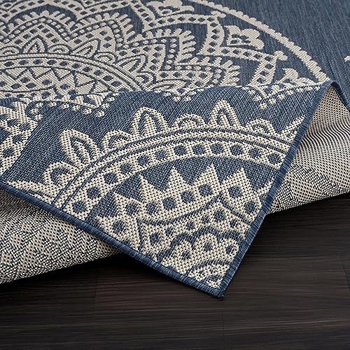 CAMILSON Outdoor Rug 6x9 Modern Area Rugs for Indoor and Outdoor Patios and Porches - Waterproof, Washable, Non-Shedding, Easy-to-Clean Outside Carpet (6 x 9, Medallion - Blue/White) - color: Medallion - Blue / White, size: 6'7" x 9' (Rectangular)