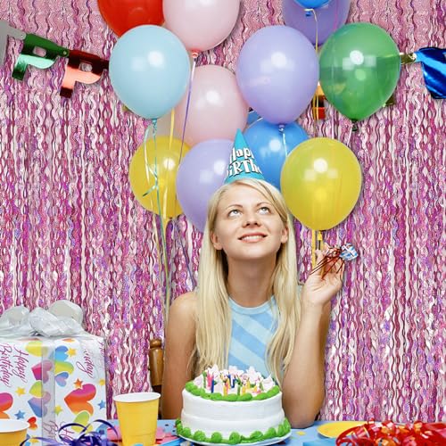 Pink Tinsel Foil Fringe Curtains Wavy Backdrop for Parties Sparkle Metallic Wavy Foil Fringe Backdrop Curtain for Party Decorations Photo Booth Props for Birthday Graduation Wedding - color: Pink, size: 10 Pack