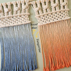 Ombre handmade Teal Macrame wall hanging, Bohemian Wall decor, Dip dyed wall tapestry, Beautiful natural cotton art piece with wooden dowel (Silky Wine) - color: Silky Wine