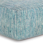 BOWERY HILL Boho Square Pouf, Patterned Teal Melange Cotton Upholstery, 20" x 20" x 10", Dense Polystyrene Filling, Versatile Seating or Ottoman for Living Room or Bedroom Use - color: Blue